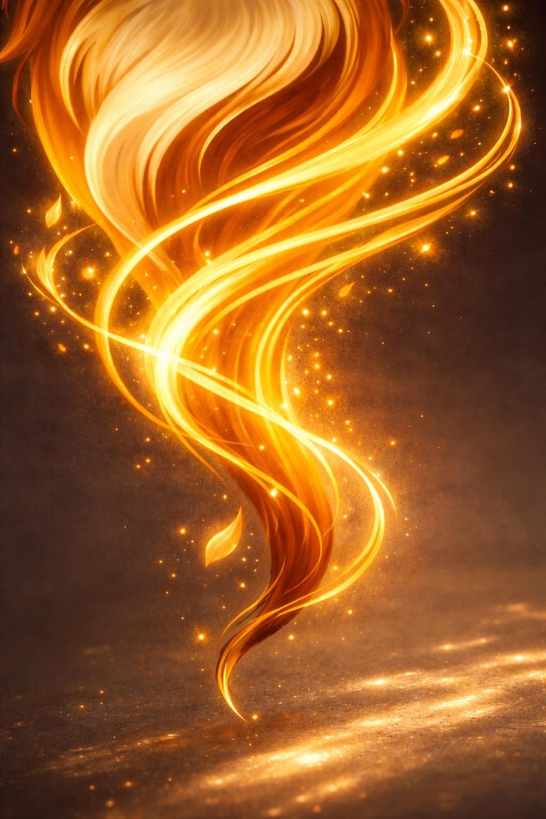 Close-up of the Golden Fox artwork showing flowing gold and orange lines, glowing details, and the fox design.