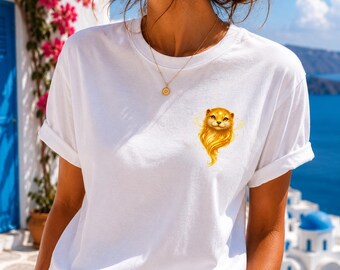 Mini Golden Otter T-Shirt, Bella Canvas 3001 Tee, Otter Spirit Shirt, Japanese Inspired Tee, Fantasy Animal Shirt, Minimalist Graphic Tee
