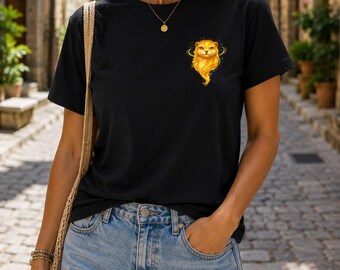 Mini Golden Otter T-Shirt, Black Bella Canvas Tee, Otter Spirit Shirt, Fantasy Animal Tee, Japanese Inspired Shirt, Mystical Graphic Tee