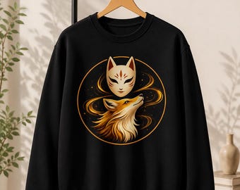 Kitsune Fox Sweatshirt, Japanese Inspired Crewneck, Fox Graphic Sweatshirt, Fantasy Sweatshirt, Aesthetic Streetwear, Fox Lover Gift