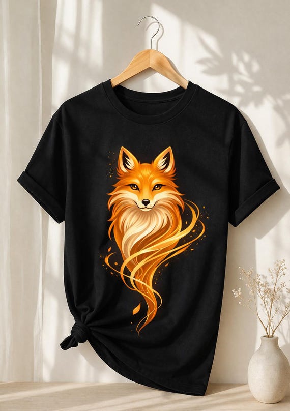 Golden Fox Shirt, Kitsune Fox Graphic Tee, Japanese Fox T Shirt, Mystical Fox Shirt, Black Graphic Tee, Fox Lover Gift