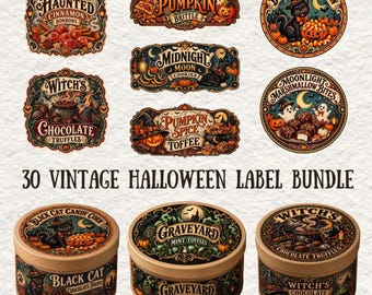 Halloween Labels PNG Bundle, Vintage Halloween Labels, Printable Candy Labels, Halloween Stickers, Packaging Labels, Halloween Sublimation