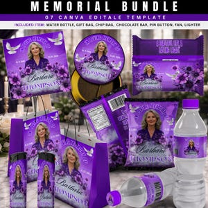 Memorial Party Favor Bundle, Editable In Loving Memory Canva Template, Celebration of Life Favor Set, Funeral Favor Printable Digital