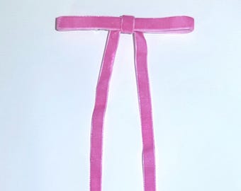 Bubblegum Pink Velvet Longtail Bow French Barrette Hair Clip
