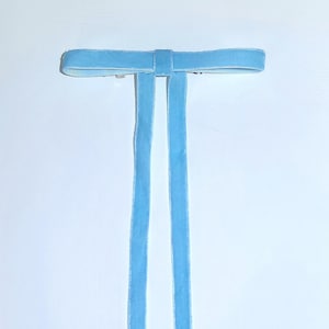 Blue Velvet Longtail Bow French Barrette, Blue Velvet long tail hair bow, blue velvet bow
