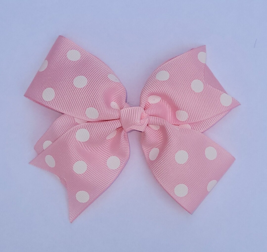 Light Pink Polka Dot Hair Bow: 4" Grosgrain Ribbon Hair Clip - Etsy