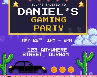Retro Gaming Birthday Invitation, Pixel Art Gamer Party, Autism-Friendly (Digital Download)