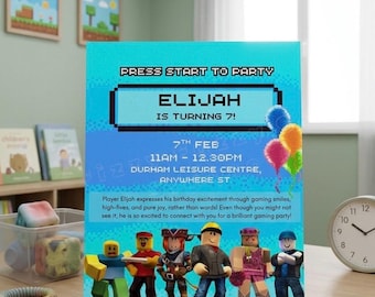 Roblox Gaming Birthday Invitation, Pixel Art Gamer Party, Autism-Friendly (Digital Download)
