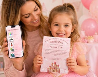 Editable Princess Party Bundle – Inclusive Invitation, Schedule, Toppers (Digital Download)