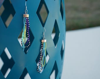 Beaded Loop Earrings, Green and Blue