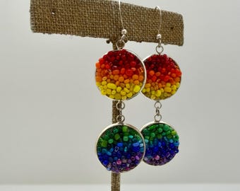 Pendientes de mosaico con doble colgante arcoíris