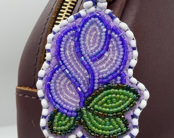 Beaded Purple Rose Keychain or Purse Fob