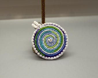 Beaded Spiral Rosette Keychain or Purse Fob, Multicolor