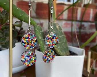 Mosaic Earrings, With Double Drop