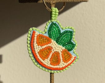 Beaded Orange Slice Keychain or Purse Fob