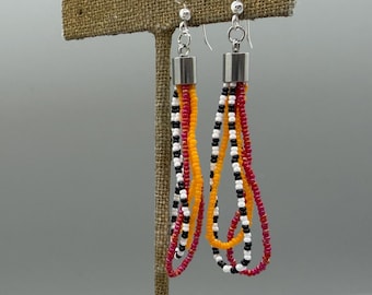 Mini Beaded Loop Earrings, Multi colored with Orange