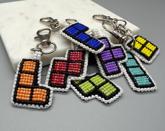 Tetris Key Fob and Bag Charms, Beaded