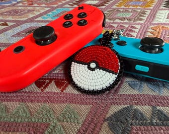 Beaded Keychain or Bag Charm, Pokeball