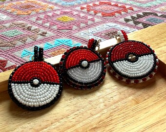 Beaded Keychain or Bag Charm, Pokeball