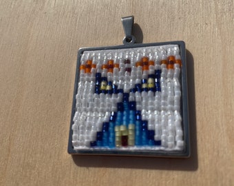 Beaded Pendant, Lodge and Stars in Blue