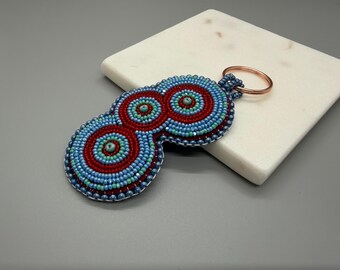 Beaded Concentric Circles Rosette Keychain or Purse Fob