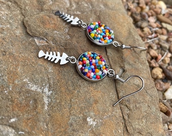 Mosaic Earrings, With Fish