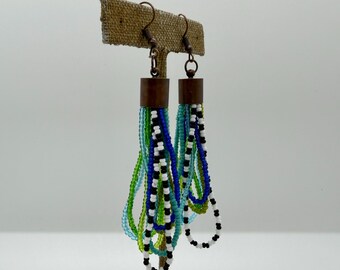 Pendientes de aro con cuentas, multicolor verde y azul