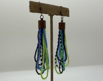 Pendientes de aro con cuentas, multicolor verde y azul