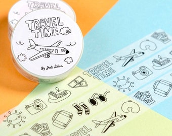 Travel Time Washi Tape: Black and White Vacation Icons
