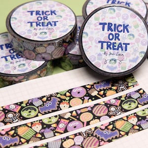 Halloween-washi-tape, snoep-washi-tape, briefpapier, Trick Or Treat, reisstickers, scrapbooking, journalling, knutselen, Halloween-traktaties