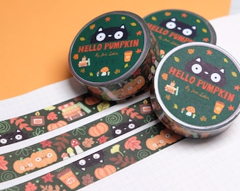 Autumn Washi Tape: Pumpkin, Cats, and Books - 15mm
