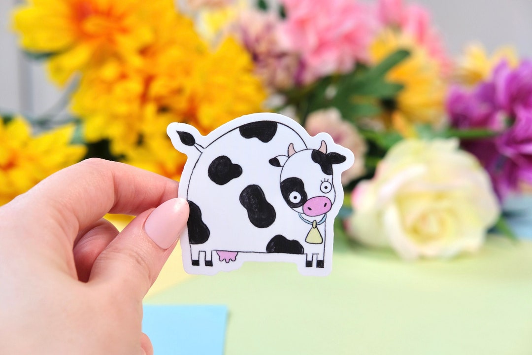 Adorable Cow Sticker, Vinyl Sticker, Waterproof, Water Bottle Sticker ...