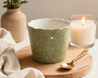 Taza de cerámica verde oro, vaso de té con borde festoneado, taza de matcha sin asa, vaso de espresso Wabi Sabi, Yunomi japonés, taza elegante
