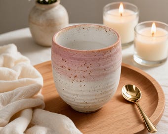 Taza de café de cerámica rosa degradada hecha a mano, taza de té rústica moderna, taza de cerámica artesanal para el hogar y la oficina.