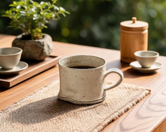 Taza de café minimalista de cerámica hecha a mano, taza de té de gres moteado, cerámica rústica moderna, regalo artesanal único para amantes del café.