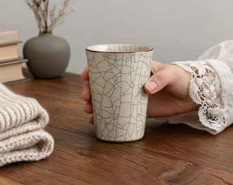 Taza de café de cerámica con esmalte craquelado hecha a mano, taza de café con leche rústica vintage, taza de té y espresso artesanal, regalo para el hogar o la oficina.