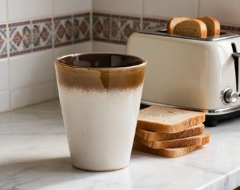 Taza de café de cerámica bicolor blanca y marrón hecha a mano, taza minimalista para café con leche, taza moderna para espresso,