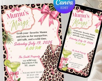 Mumu's & Margs Invitation Template, Moomoo's And Margarita Party Invite, Printable and  Mobile Ladies Night Leopard Pajama Party Invite