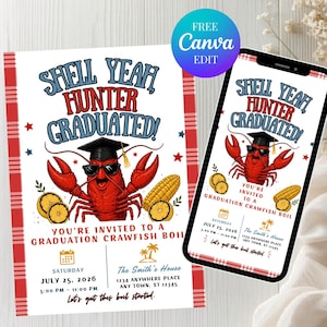 Crawfish Boil Graduation Invitation Template, 2026 Graduation Invite, Editable Printable Mobile Digital Invite Shell Yeah Summer Grad Invite