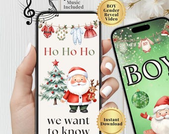 Ho Ho Ho Chcemy Poznać Płeć Dziecka Film z Muzyką, Animowany Święty Mikołaj Ujawniający Chłopca Na Telefon Natychmiastowy Film do Pobrania