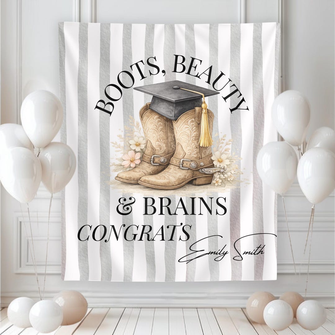 Custom Cowgirl Boots Graduation Party Tapestry, Personalized Name ...
