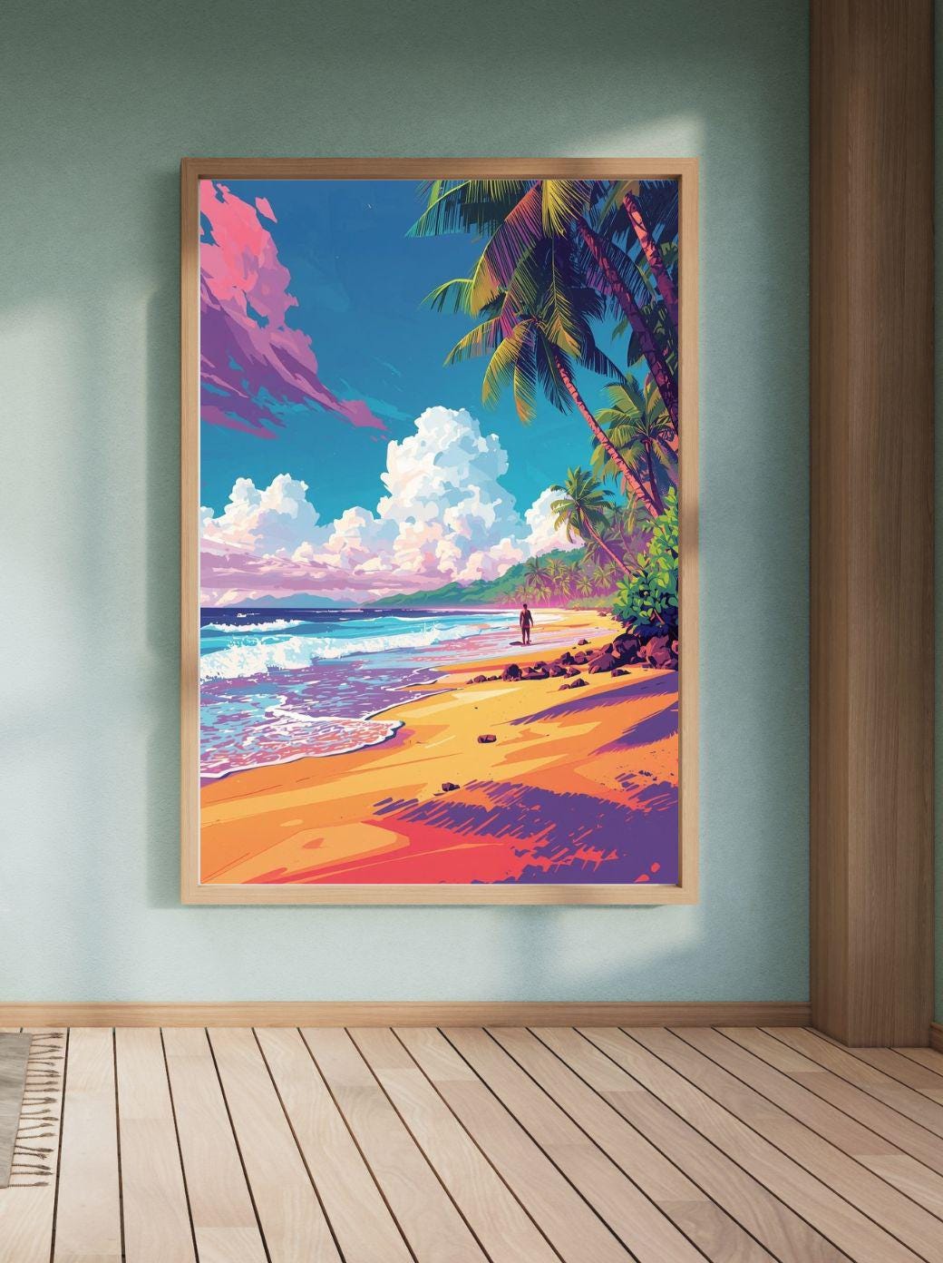 Tropical Beach Wall Art Print Set, Colorful Palm Tree Ocean Landscape ...