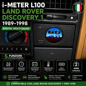 Può includere: Il manometro digitale i-METER L100 per Land Rover Discovery 1 1989-1998 presenta un display circolare che mostra gli angoli di beccheggio e rollio. L'unità nera include una porta USB-C, cinque funzioni tra cui voltmetro e termometro, e un touchscreen a colori TFT IPS da 3,25 cm.