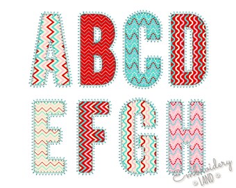 Narrow ZigZag Applique Alphabet #2 Font Machine Embroidery Design 4 sizes AL050