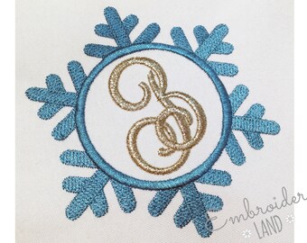 Snowflake Monogram Font Frame Machine Embroidery Design Christmas New Year Winter FF021