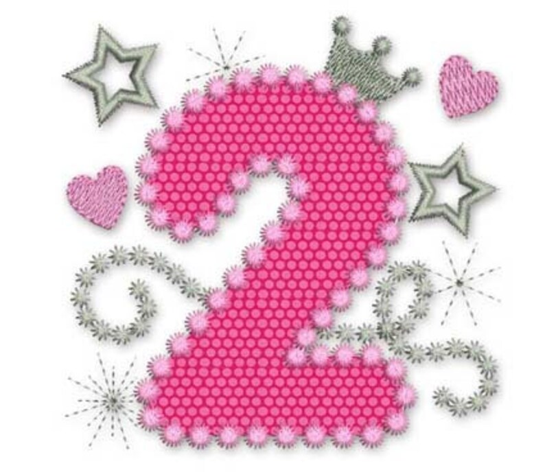 Bithday Number 2 Applique Machine Embroidery Design Pink Etsy