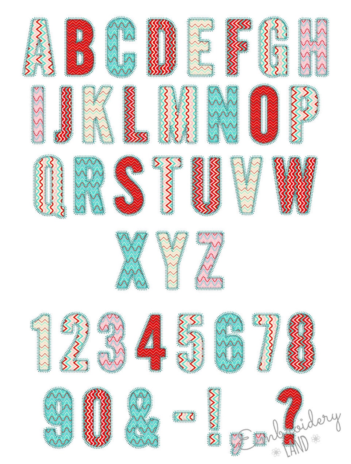 Narrow ZigZag Applique Alphabet 2 Font Machine Embroidery Etsy