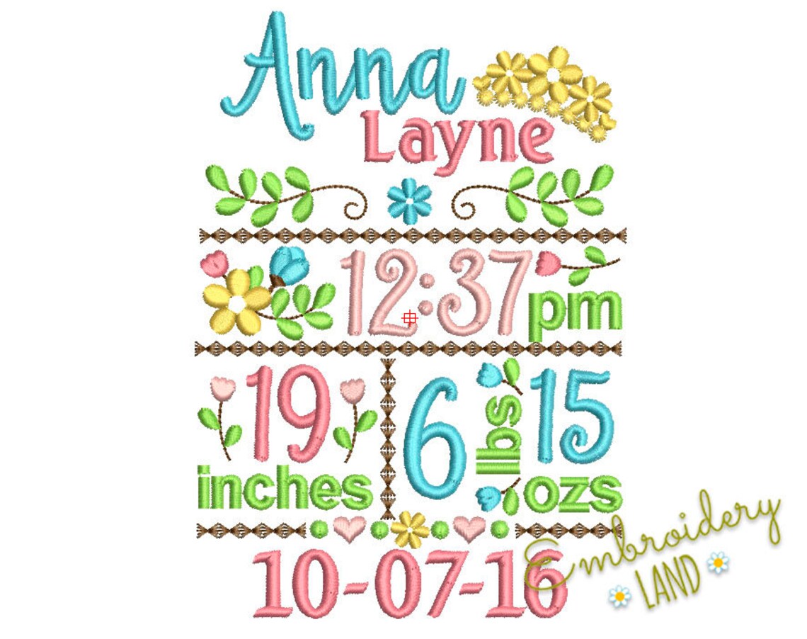 Flower Birth announcement TEMPLATE embroidery designs set Etsy