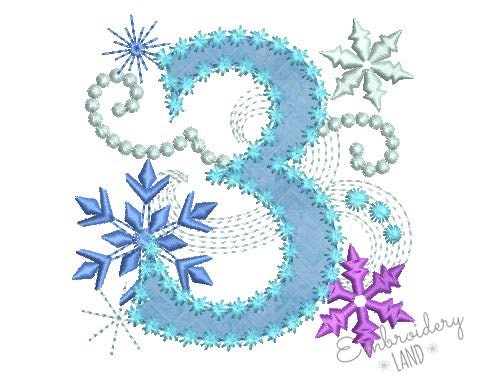 Ice Princess Number 3 Frozen Happy Birthday Applique Machine Embroide…