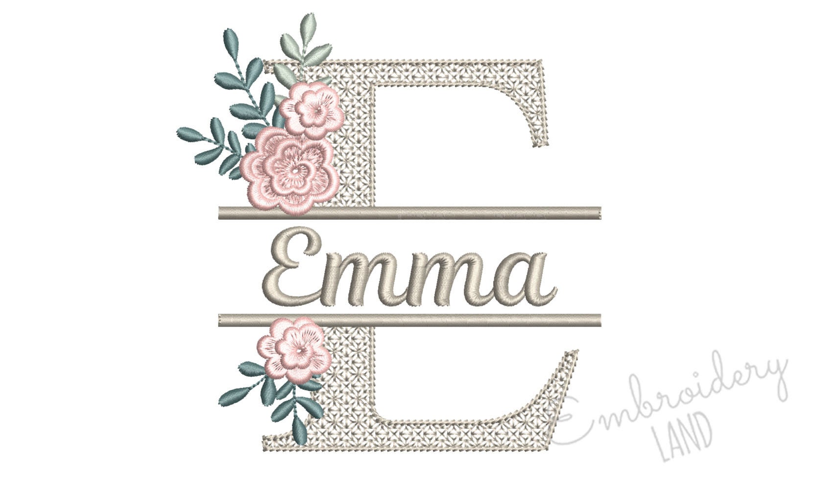 A-Z Split Monogram Beautiful Flower Machine Motif Filled Embroidery D…